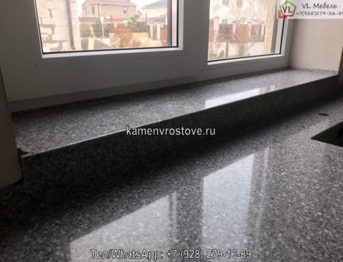 Угловая серая столешница из акрилового камня на заказ