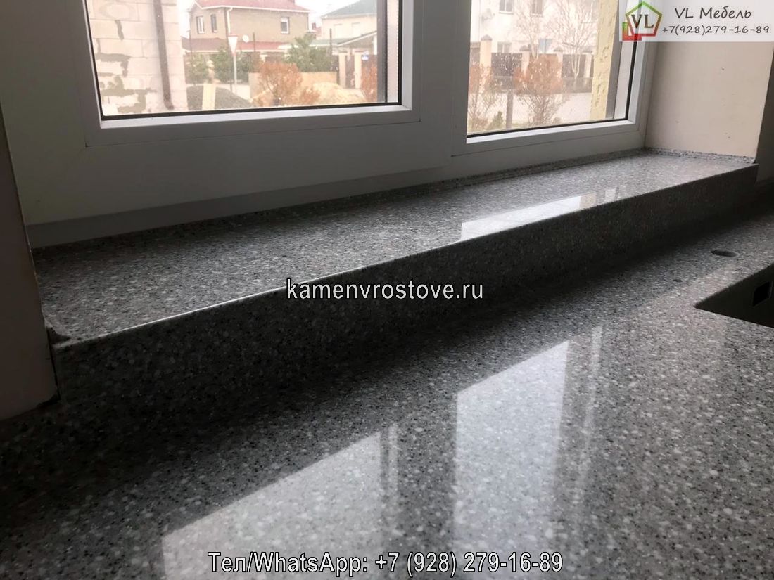 Индивидуальная серая столешница с подоконником из искусственного камня