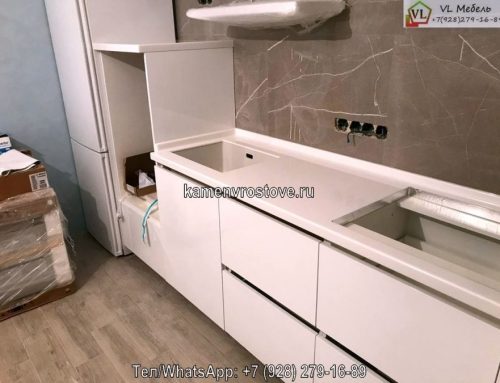 Прямая матовая белая столешница из акрилового камня на заказ