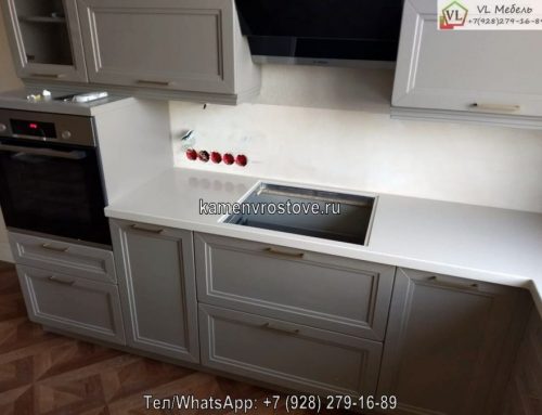 Белая Г-образная кухонная столешница из акрилового камня на заказ