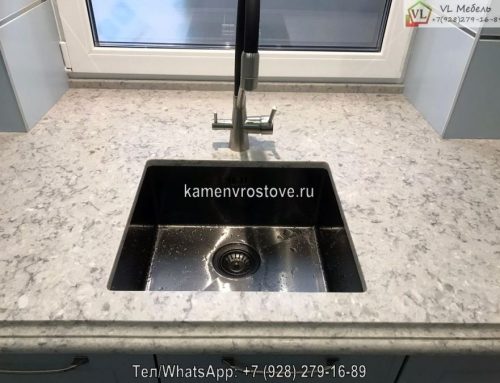 Светло-серая акриловая столешница под гранит на заказ с мойкой