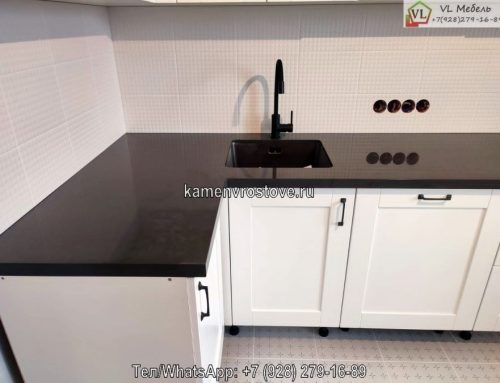 Темно-серая матовая угловая столешница из акрилового камня на заказ