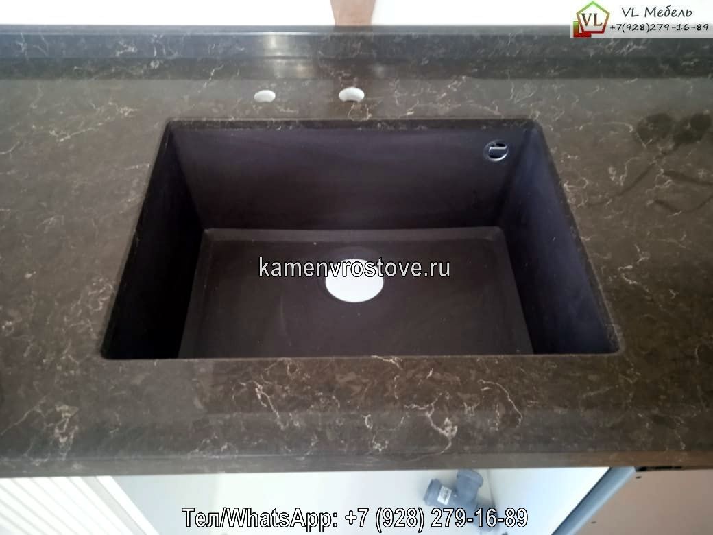 Эксклюзивная прямоугольная столешница из темно-коричневого искусственного камня для кухни под заказ Кухонная темно-коричневая столешница из искусственного камня прямоугольная на заказ — купить