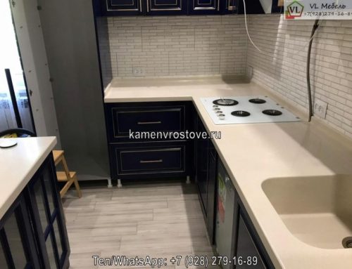 Светло-бежевая угловая столешница из акрилового камня на заказ для кухни